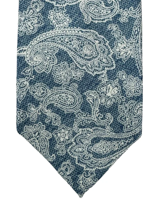 formal silk bow ties for men-Barba Sevenfold Tie Blue White Paisley Design SALE