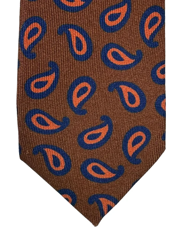 affordable silk bow ties for weddings-Barba Sevenfold Tie Brown Navy Orange Paisley SALE