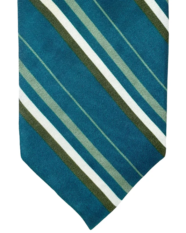 affordable silk ties for business professionals-Barba Sevenfold Tie Teal Olive Stripes Design - Sartorial Neckwear SALE