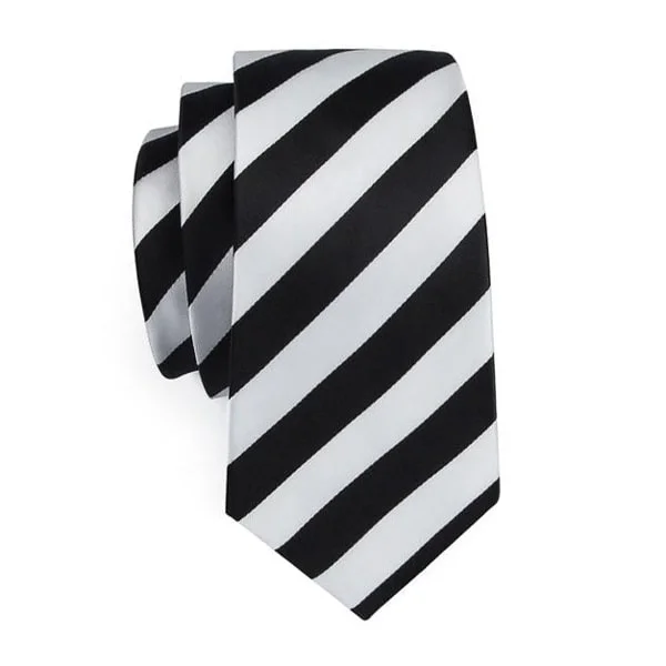 silk neckties with unique designs-Classy Men Black & White Striped Silk Tie