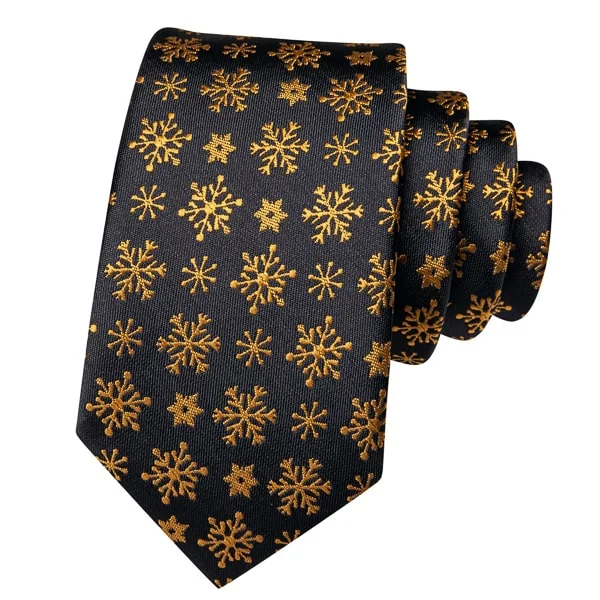 high-quality necktie brands for business-Classy Men Black Gold Snowflake Silk Tie