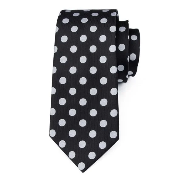 colorful silk ties for weddings-Classy Men Black White Polka Dot Silk Tie