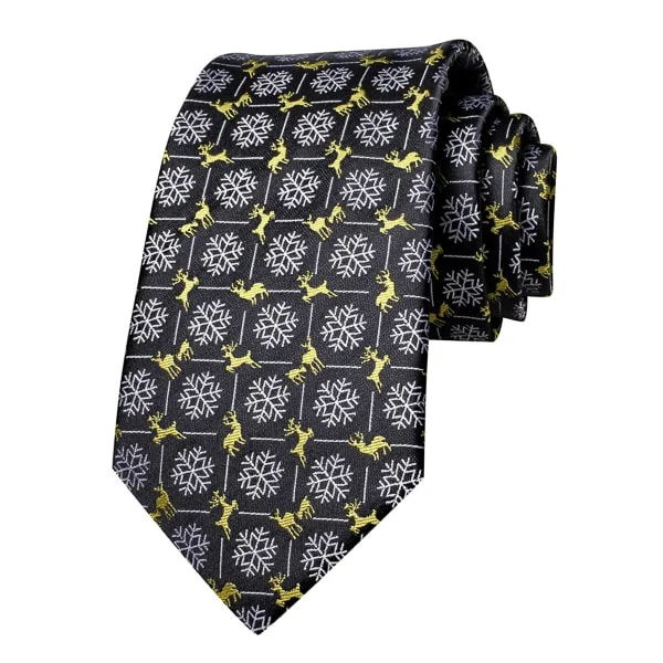 luxury office silk ties-Classy Men Black Yellow Gold Winter Silk Tie