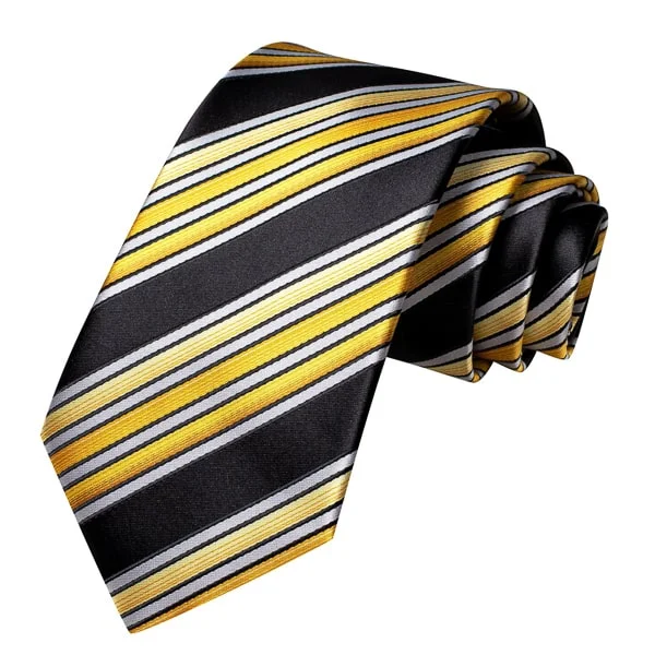 silk necktie ideas for business events-Classy Men Black Yellow White Striped Silk Tie