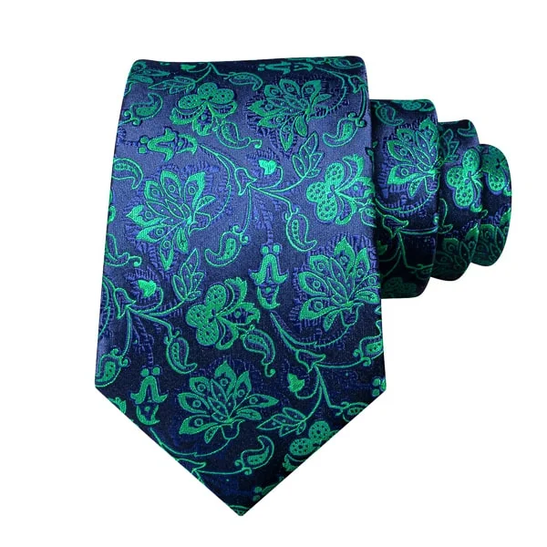 modern wedding silk necktie designs-Classy Men Blue Green Floral Silk Tie