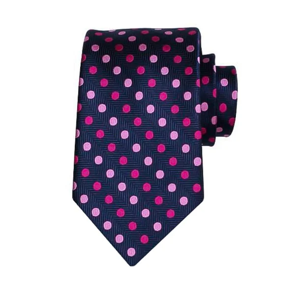 business silk tie sets for men-Classy Men Blue Pink Polka Dot Silk Tie