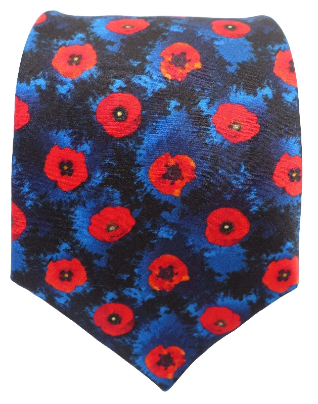 affordable silk necktie styles-Blue and Red Poppy Tie