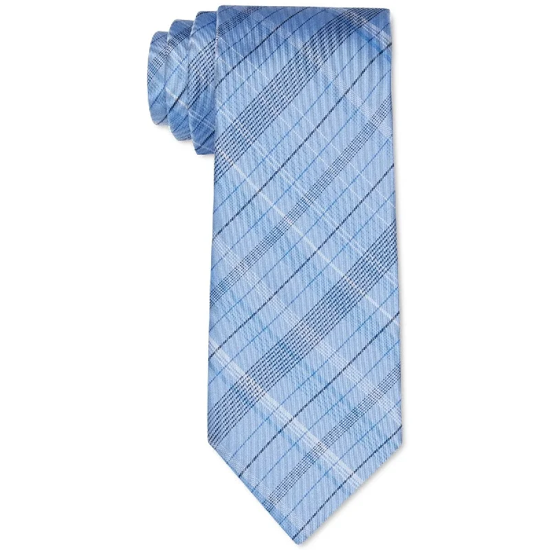 fashionable men's necktie packs-Calvin Klein Men's Diffuse Shadow Plaid Slim Tie Blue One Size