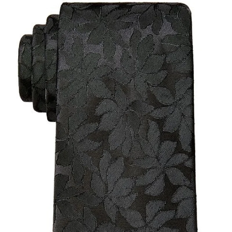 silk ties for men’s formal gatherings-Calvin Klein Men's Slim Botanical Sateen Tie Black Size Regular