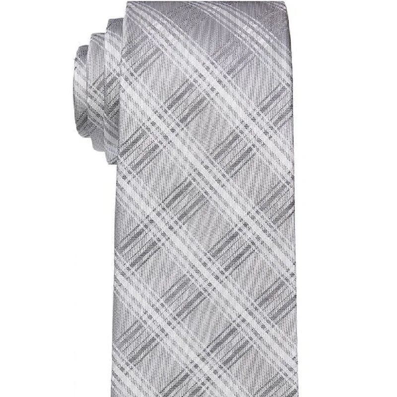 bold wedding necktie designs for men-Calvin Klein Men's Slim Frosted Plaid Tie Gray Size Regular