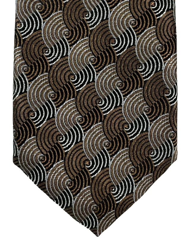 silk wedding necktie options-Canali Silk Tie Brown Silver Swirl Pattern SALE