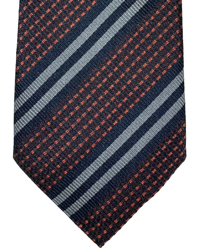 premium silk ties for office wear-Canali Silk Tie Dark Blue Gray Brown Stripes SALE