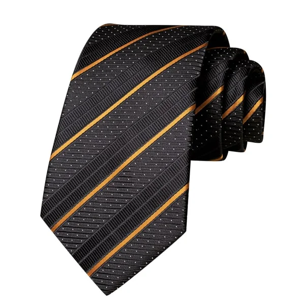 men's wedding necktie sets with patterns-Classy Men Carbon Black Gold Striped Silk Tie