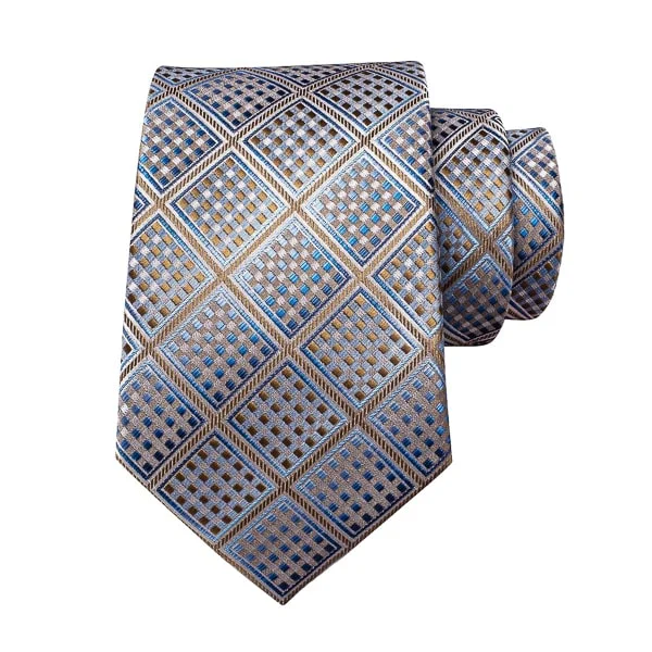 men's necktie ideas for parties-Classy Men Champagne Blue Diamond Silk Tie