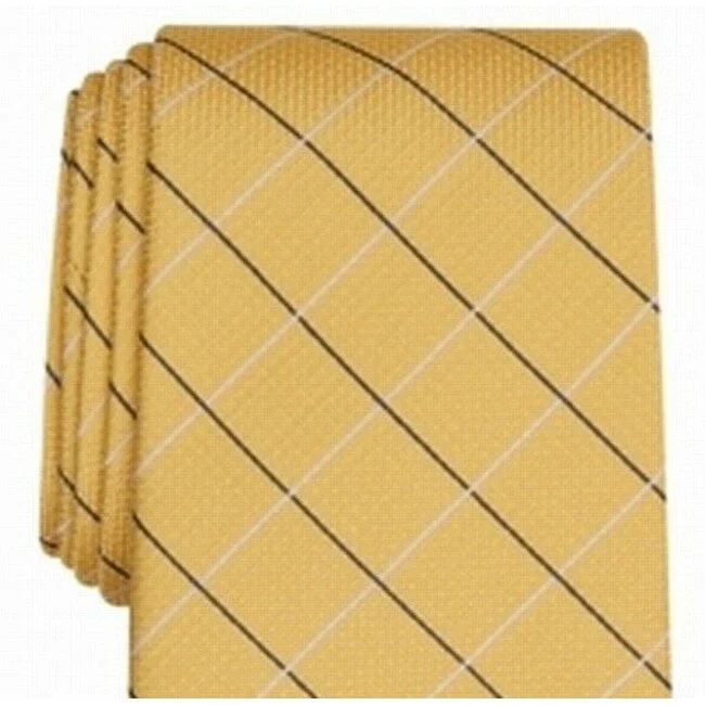 affordable designer silk neckties-Club Room Men's Classic Grid Tie Yellow Size Regular