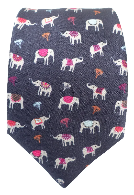 luxury office necktie styles-Elephant Print Silk Tie