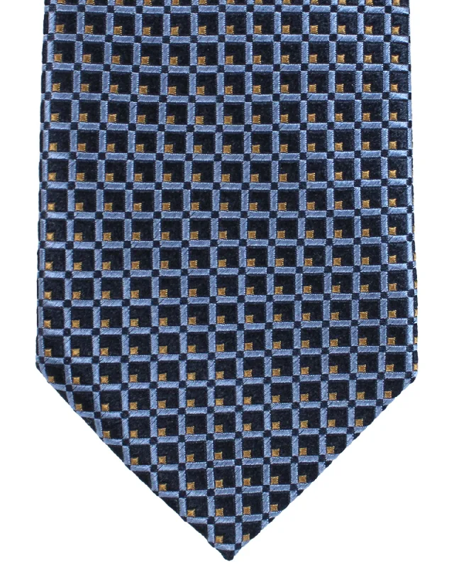 classic men's necktie collections for weddings-Ermenegildo Zegna Silk Tie Navy Blue Taupe Geometric