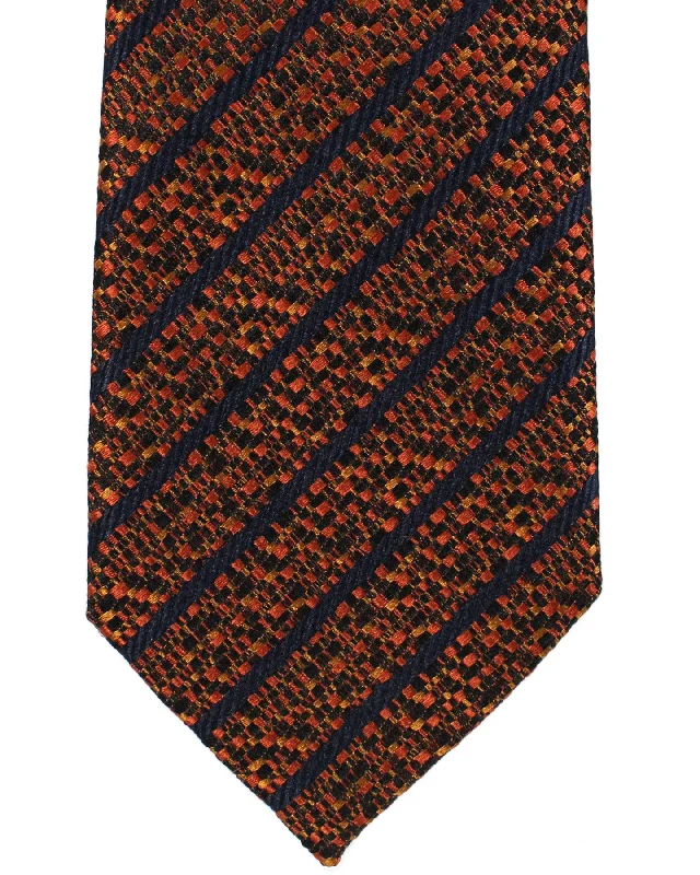 premium men's silk neckties for interviews-Ermenegildo Zegna Tie Brown Navy Stripes Narrow Cut FINAL SALE