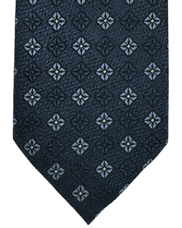 men's silk bow ties for formal events-Ermenegildo Zegna Tie Dark Blue Gray Mini Floral