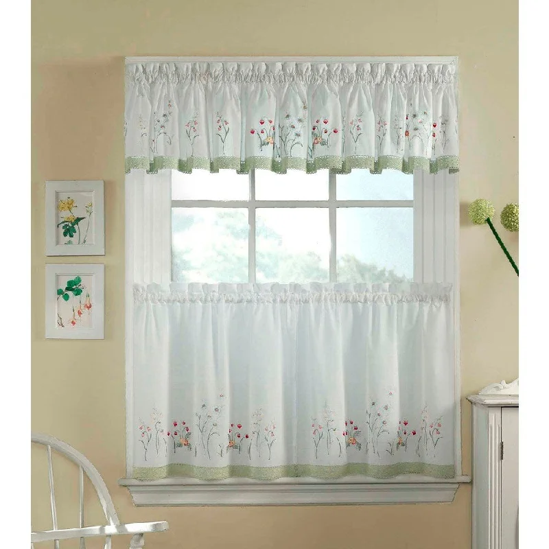 affordable designer wedding necktie sets-Garden Flowers 3-piece Curtain Tier and Valance Set