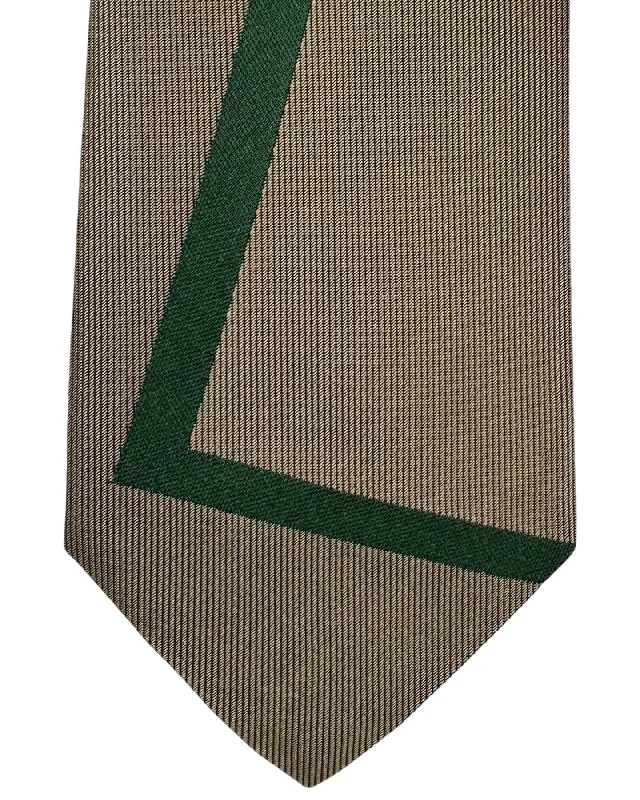 modern designer neckties for men-Gene Meyer Necktie Taupe Green Design - Hand Made In Italy