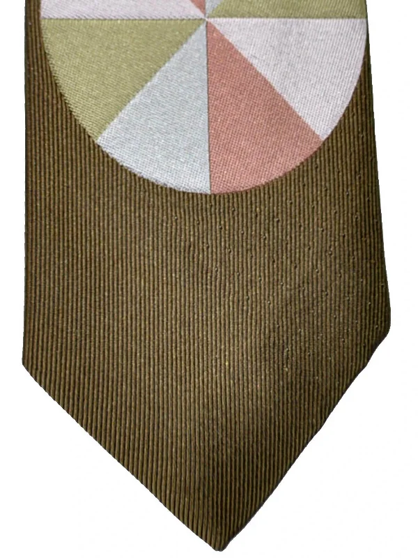 best men's necktie styles for weddings-Gene Meyer Silk Tie Olive Green Brown Circle FINAL SALE