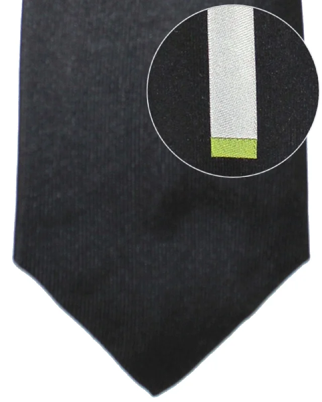 vibrant silk necktie colors for business-Gene Meyer Tie Black Gray Stripe Design FINAL SALE