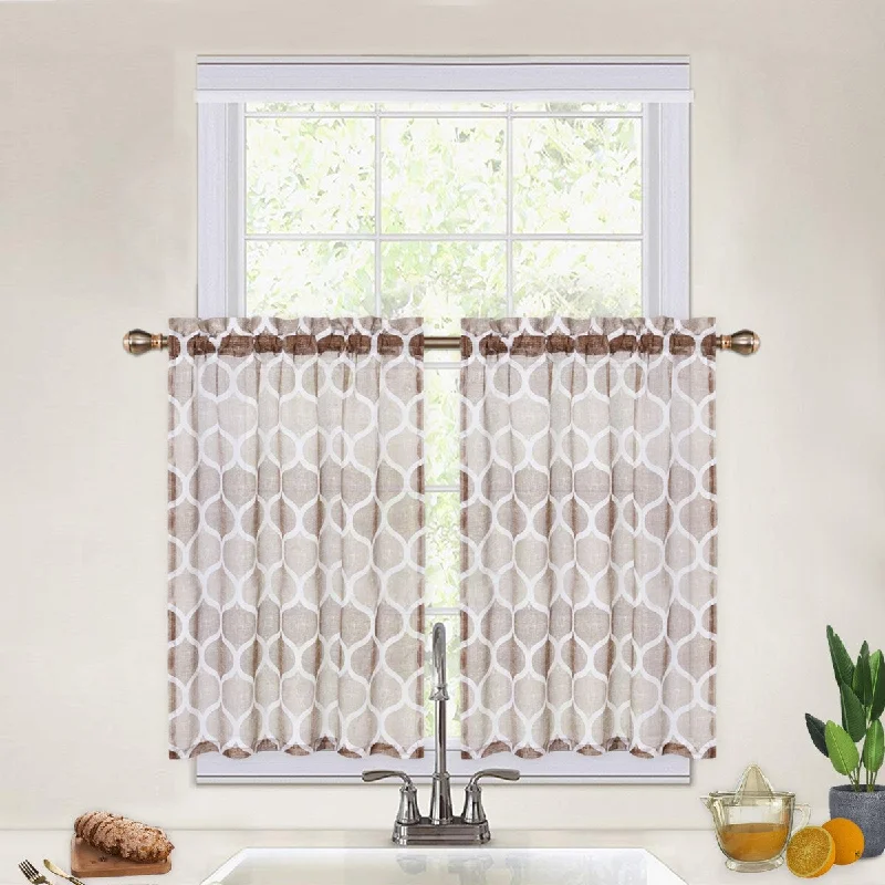 trendy silk necktie designs for men-Geometric Voile Sheer Kitchen Tier Curtains - 54"W x 36"L