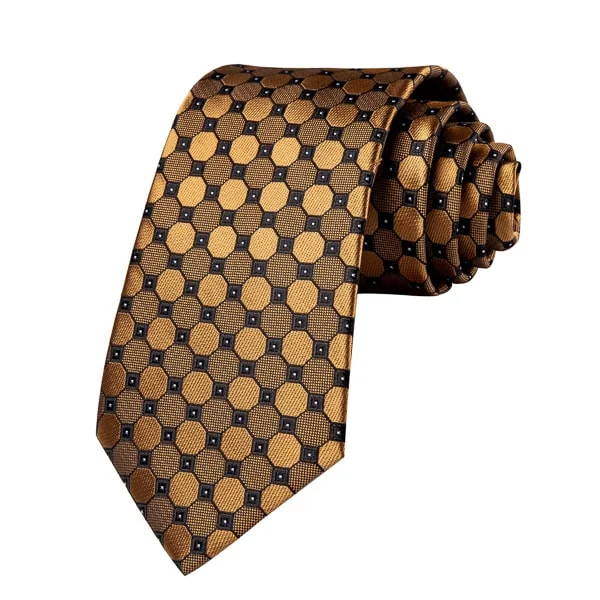 fashionable silk necktie options-Classy Men Gold Black Octagon Silk Tie