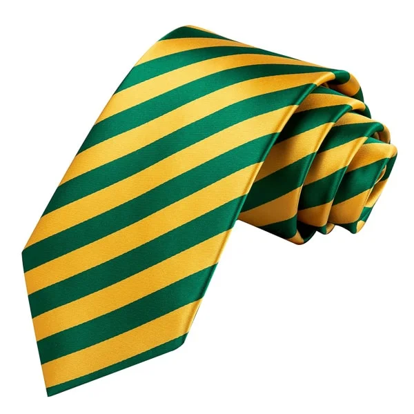 unique designer ties for business-Classy Men Green Yellow Gold Striped Silk Tie