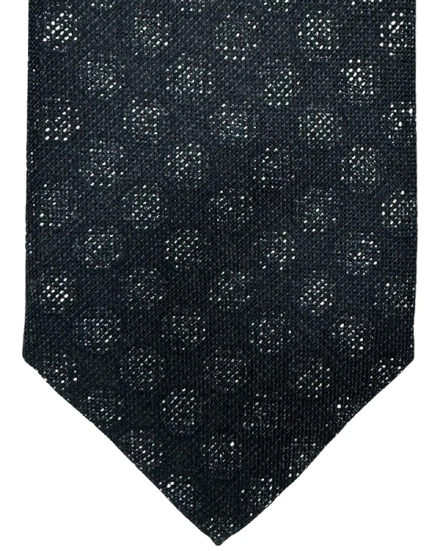 luxury silk necktie options for men-Isaia Tie Black Polka Dots Design - Sevenfold Wool Silk Necktie