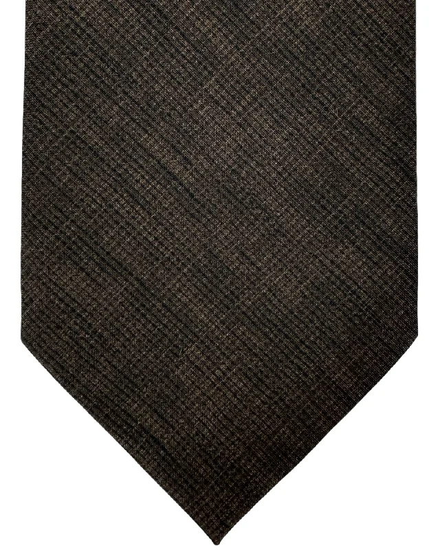 stylish wedding tie sets for men-Isaia Tie Brown Micro Check Design - Sevenfold Wool Necktie