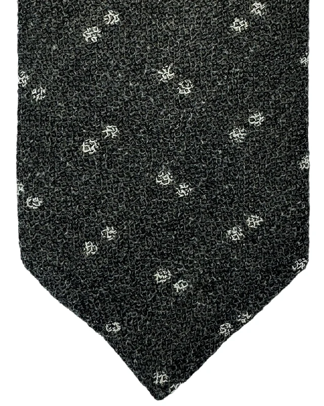 silk necktie combinations for casual wear-Isaia Tie Charcoal Gray Dots Design - Sevenfold Wool Necktie