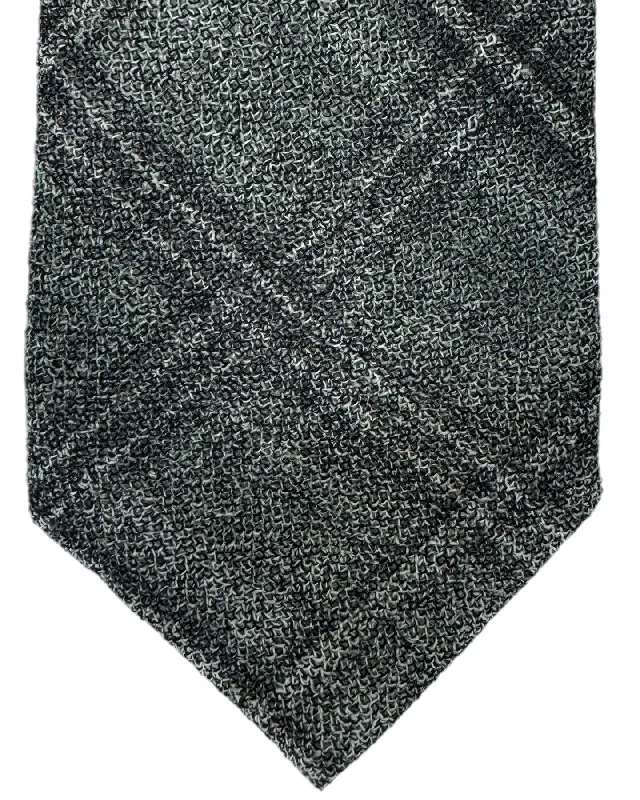 trendy silk wedding tie combinations-Isaia Tie Gray Plaid Design - Sevenfold Wool Necktie