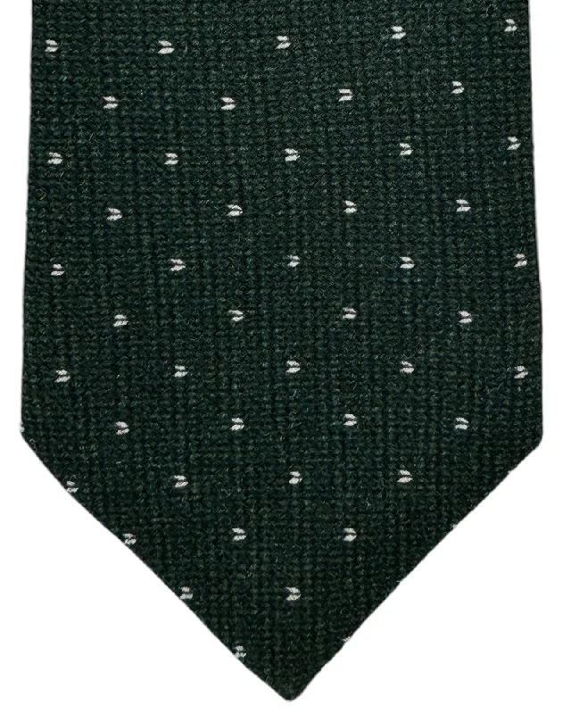 stylish designer silk necktie designs-Isaia Sevenfold Tie Green Birds Eye Design - Wool Silk Necktie