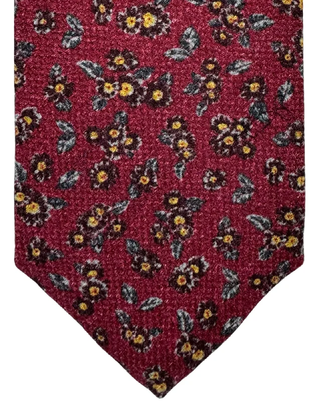 unique silk necktie styles for formal occasions-Isaia Tie Maroon Floral Design - Sevenfold Wool Silk Necktie