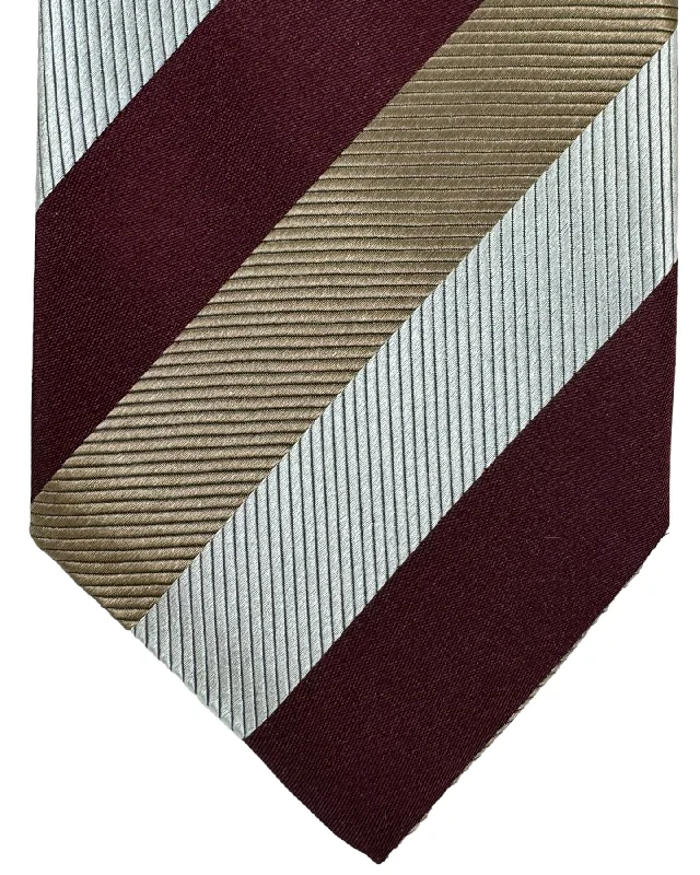 colorful silk necktie combinations-Isaia Tie Taupe Maroon Stripes Design - Sartorial Tie SALE