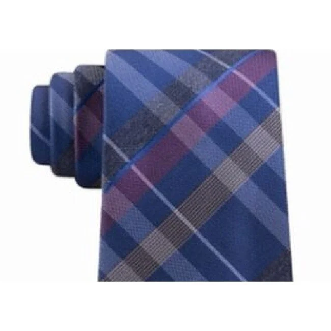 best wedding necktie ideas for men-Kenneth Cole Reaction Men's Crossline Slim Plaid Tie Blue One Size