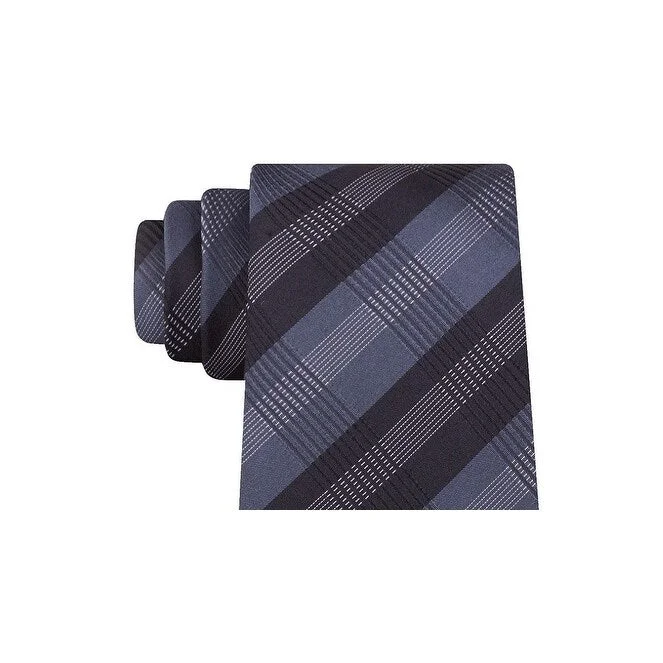 silk necktie sets for office wear-Kenneth Cole Reaction Men's Slim Plaid Tie Black Size Regular