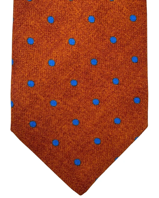 patterned silk bow ties for weddings-Kiton Sevenfold Tie Rust Brown Royal Blue Polka Dots SALE