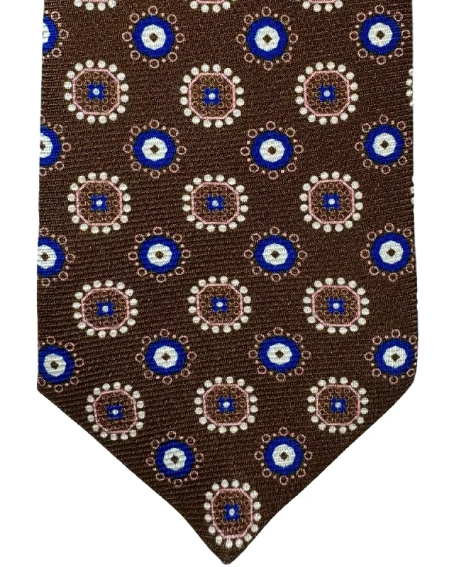 trendy silk necktie styles for men-Kiton Tie Brown Geometric Floral - Sevenfold Necktie