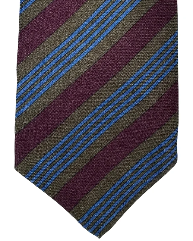 luxury men's necktie designs for weddings-Kiton Tie Brown Maroon Dark Blue Stripes - Sevenfold Necktie