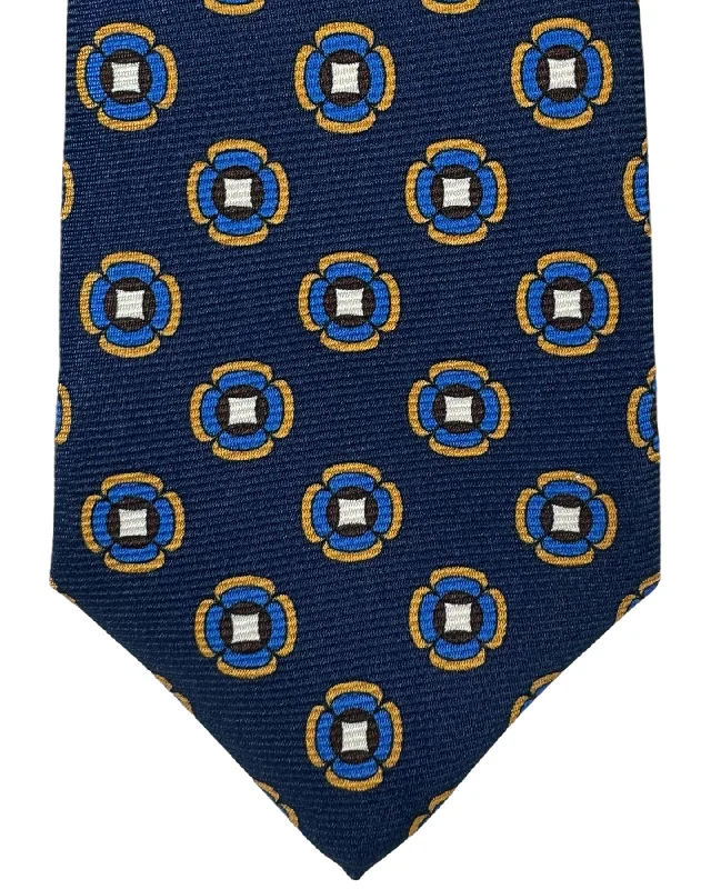 silk ties for office interviews and meetings-Kiton Tie Dark Blue Geometric - Sevenfold Necktie