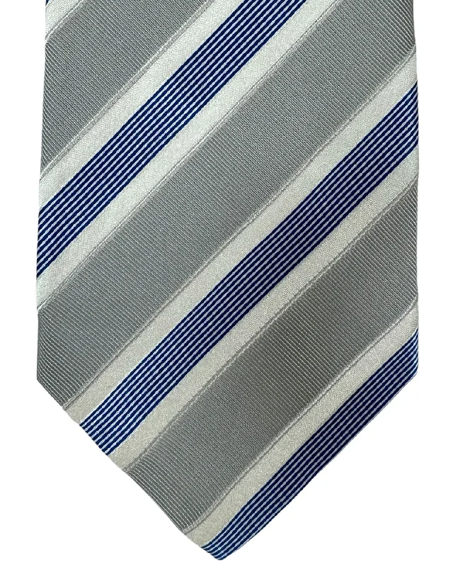 modern necktie colors for men-Kiton Tie Gray Dark Blue Stripes - Sevenfold Necktie