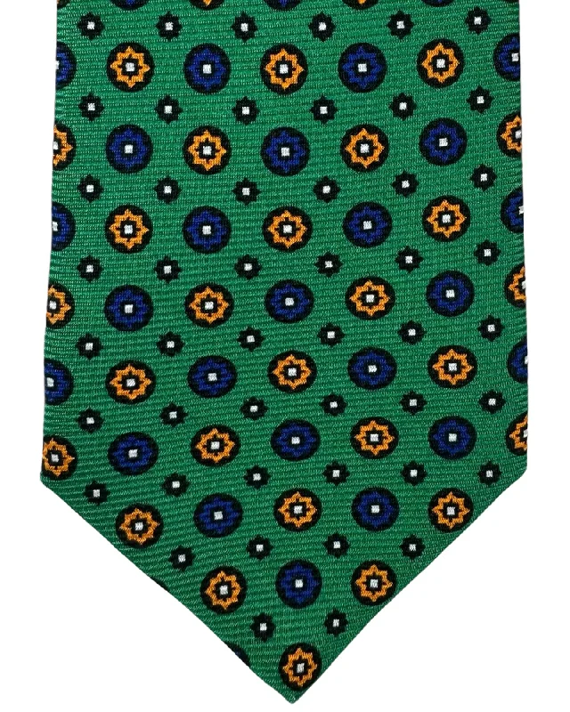 trendy silk bow ties for office events-Kiton Tie Green Medallions - Sevenfold Necktie