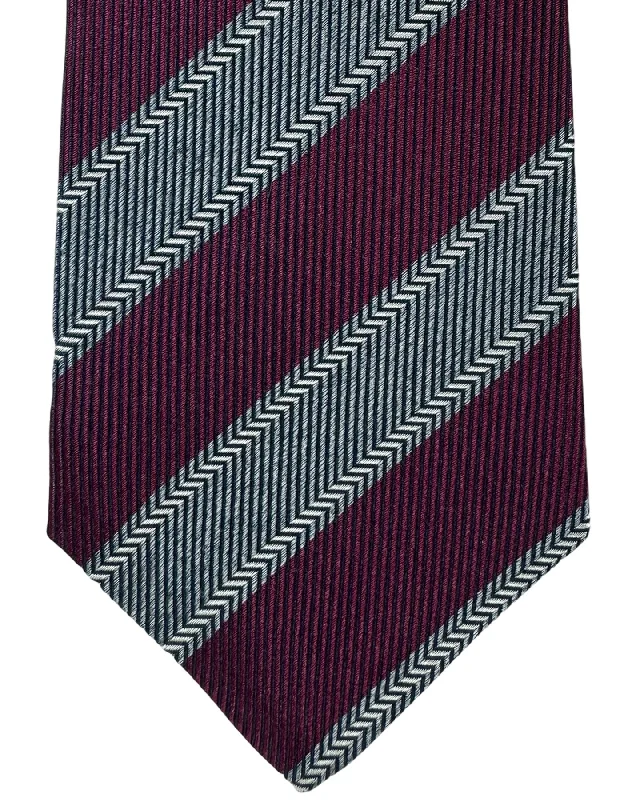 unique bow ties for formal wear-Kiton Tie Maroon Gray Stripes - Sevenfold Necktie