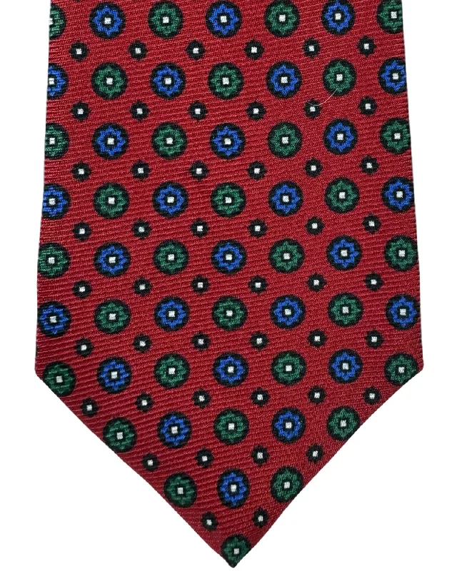 high-end men's silk necktie designs-Kiton Tie Maroon Medallions - Sevenfold Necktie