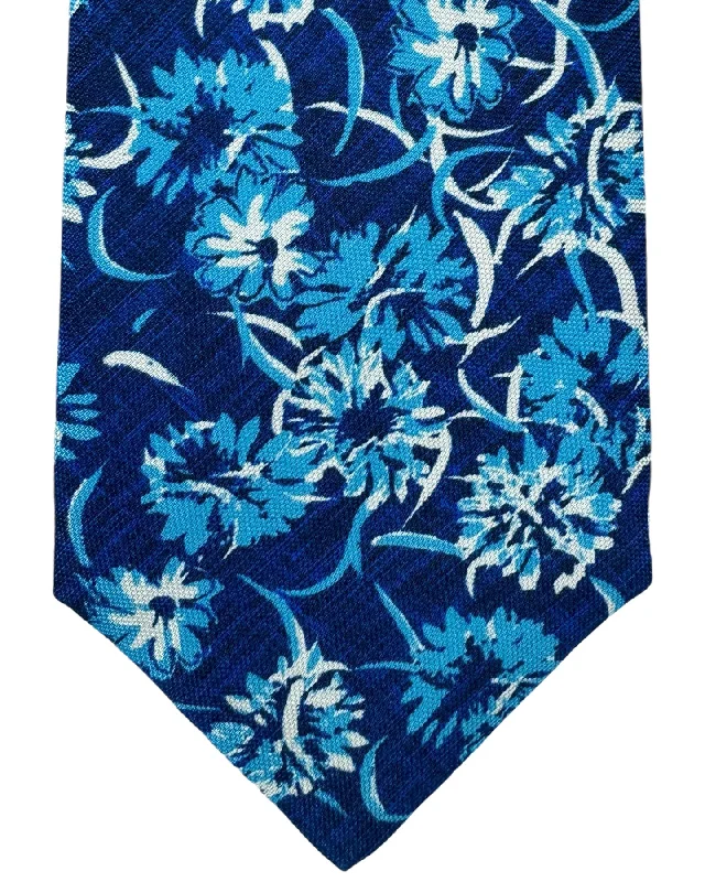 fashionable silk necktie options-Kiton Tie Navy Blue Floral - Sevenfold Necktie