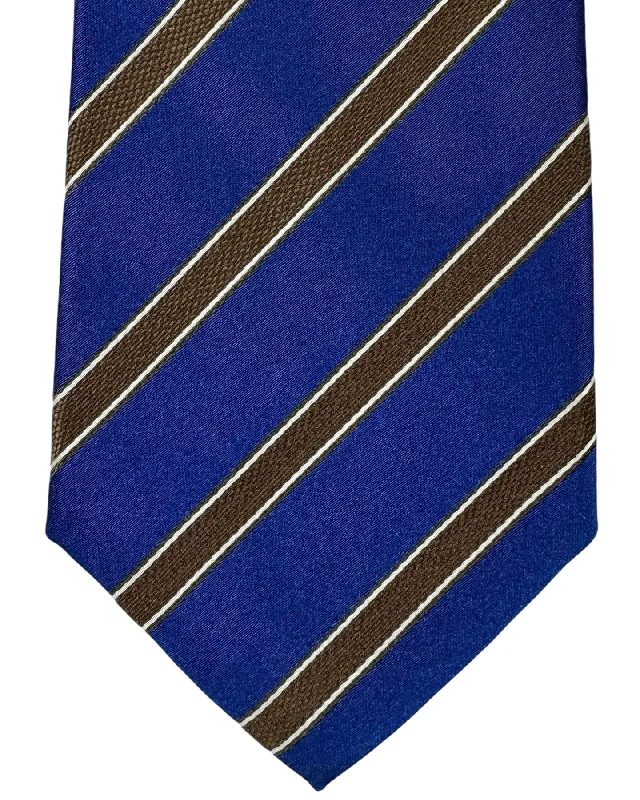 colorful wedding necktie ideas-Kiton Tie Navy Brown Stripes - Sevenfold Necktie