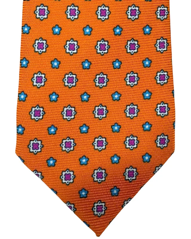 classic men's business neckties-Kiton Tie Orange Blue Purple Mini Floral - Sevenfold Necktie